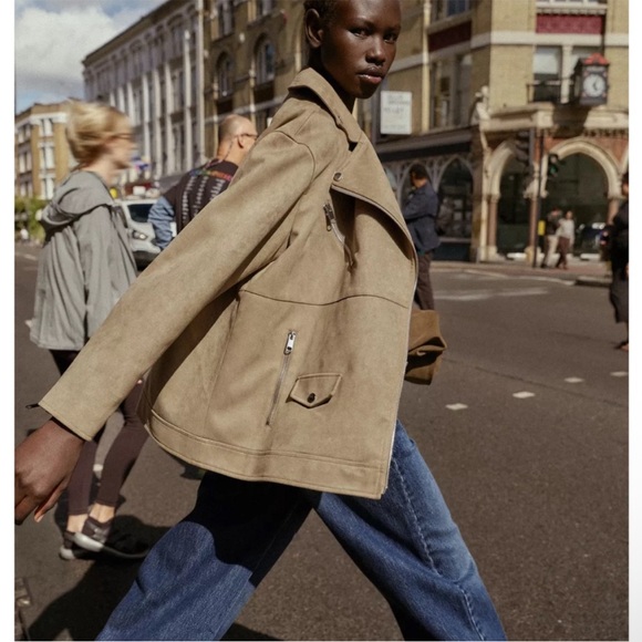 ZARA FAUX SUEDE BIKER JACKET - Picture 13 of 16